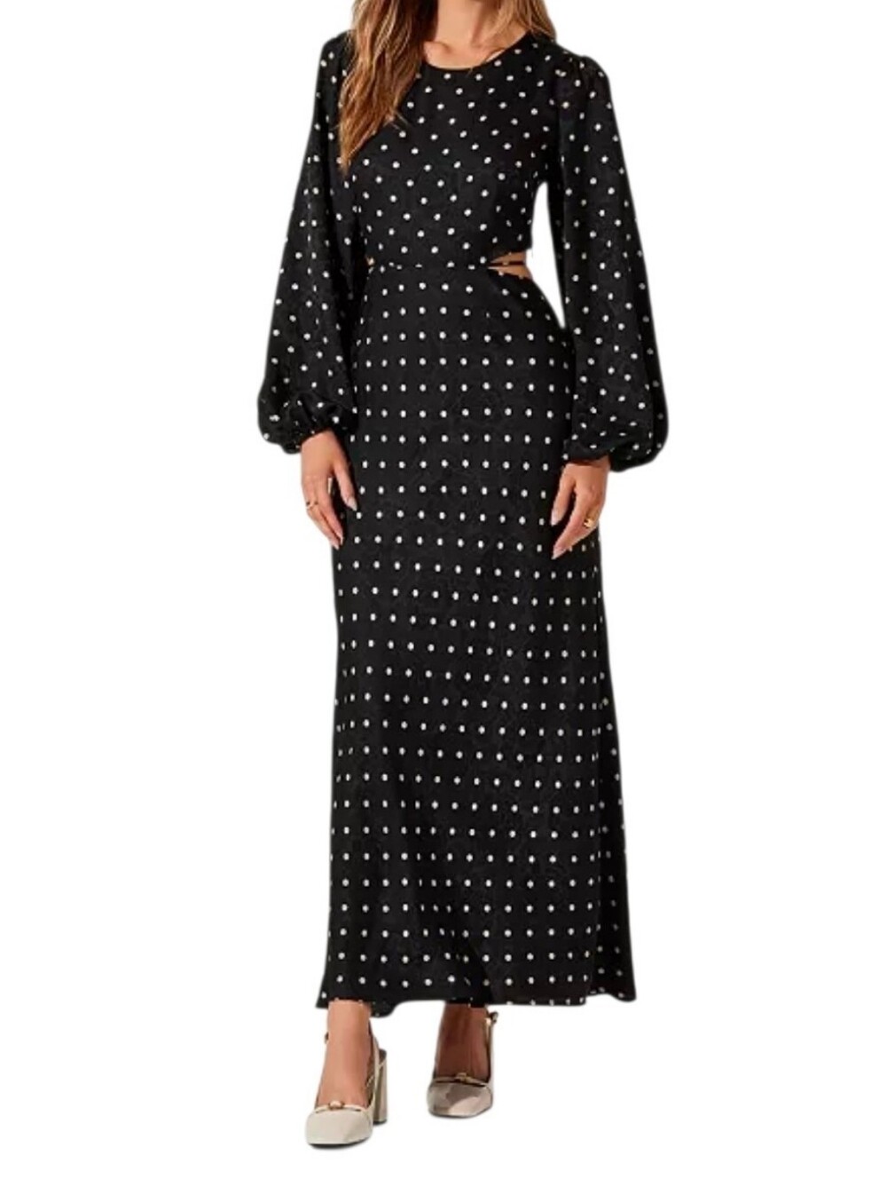 ASTR the Label Women's Quinn Polka-Dot Cutout Maxi Dress Size Meduim - Picture 2 of 16